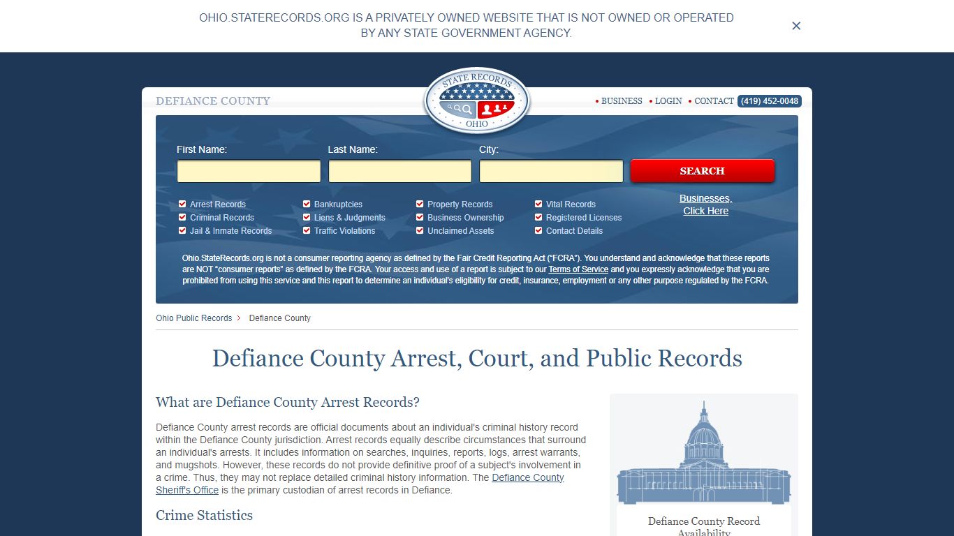 Defiance County Arrest, Court, and Public Records