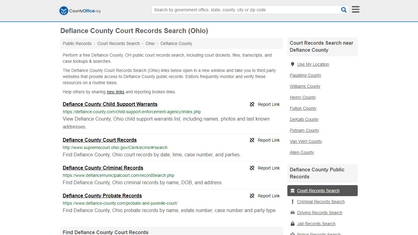 Defiance County Court Records Search (Ohio) - County Office
